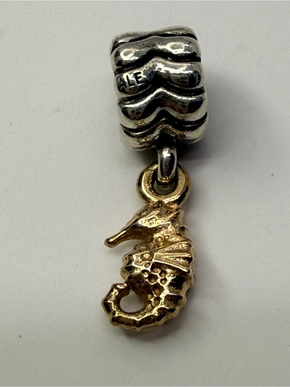 Retired Pandora Two-Tone Seahorse Dangle Charm 790518 14K Gold